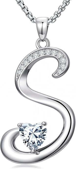 Birthday Gifts for Women Alphabet A to Z Initial Birthstone Pendant Necklaces for Women - 18k White Gold Plated Personalized Name Jewelry Anniversary Graduation Gifts for Wife Her Daughter Girlfriend(with Gift Box)