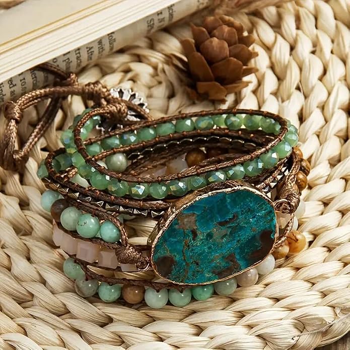 Boho Wrap Bracelet for Women, Handmade Natural Imperial Jasper Multi-Layer Stone Beaded Bracelet, Bohemian Healing Crystal Stone Jewelry Gifts