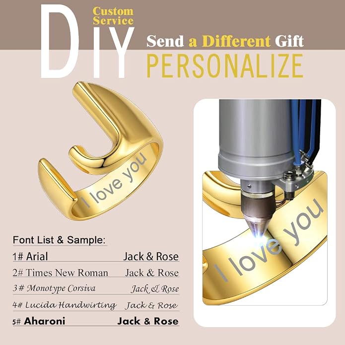 KeyStyle Bold Initial Letter Rings Adjustable, GoldChic Jewelry Women Gold Statement Ring Personalized Engraved Women’s Open Signet Ring for Party (Gold, White Gold, Black)