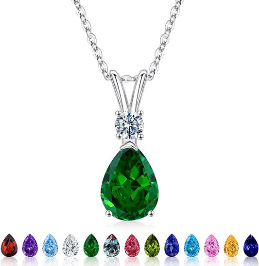Iefil 925 Sterling Silver Birthstone Necklaces for Women - Teardrop Birthstone Jewelry, Anniversary Birthday Gifts for Women Wife Her