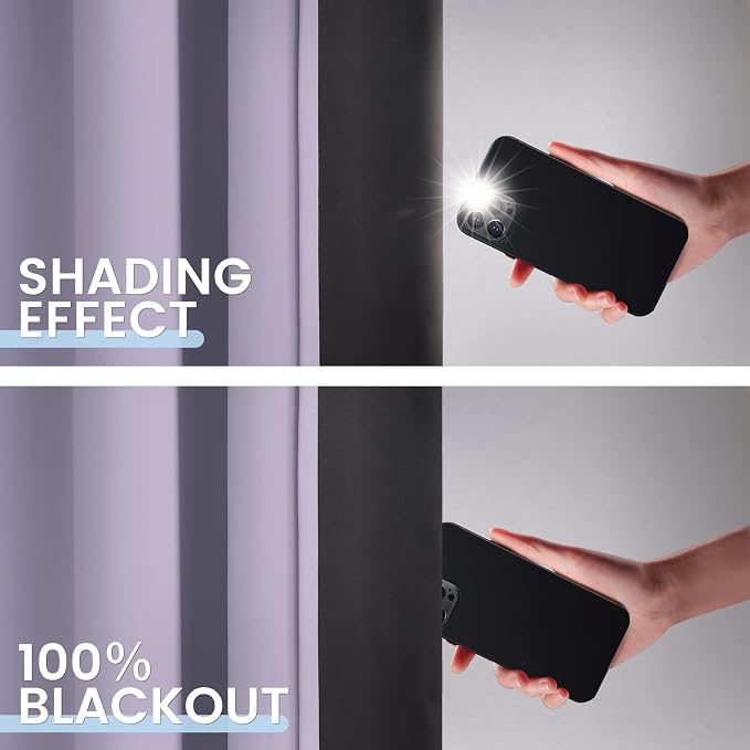 SimpleHome Lilac 100% Blackout Curtains Room Darkening Living Room 63 Inch | Curtains for Bedroom,Thermal Insulated Grommet Window Drapes,Curtains for Living Room with Black Back,38 x 63 Inch,2 Panels