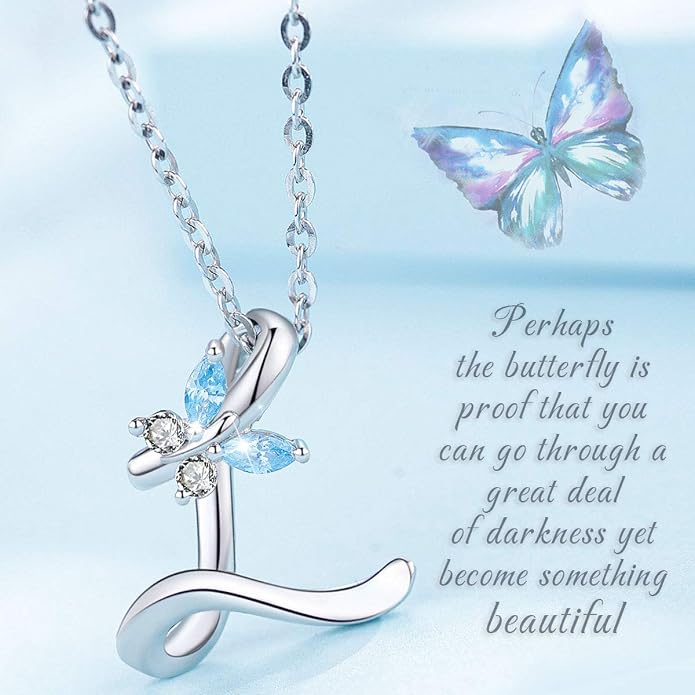 EUDORA Sterling Silver Butterfly Initial Necklaces for Women, Elegant Letter Neckles Personalized Gift for Mother, Sister, Daughter, 18 inch Chai