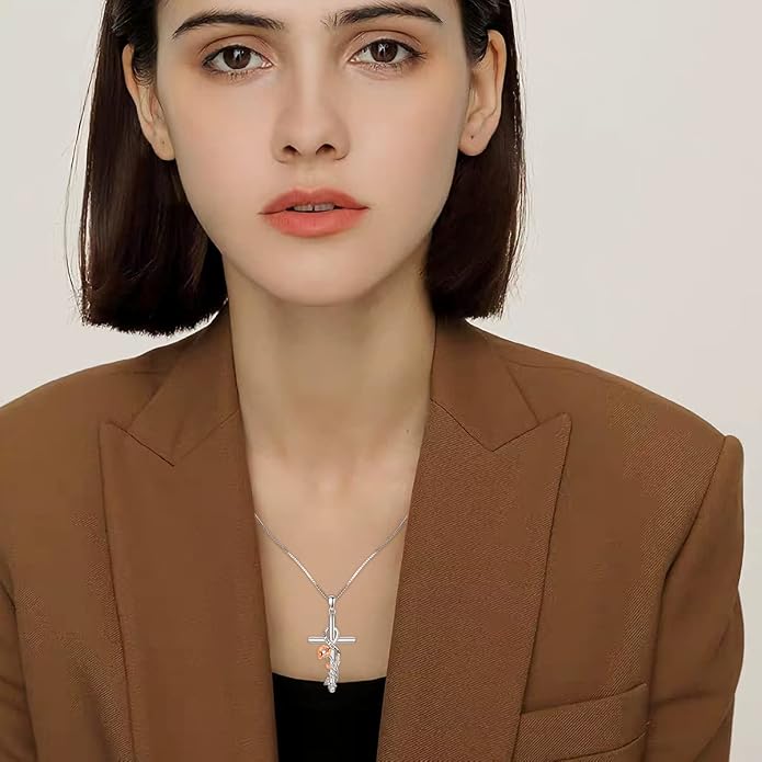Cross Necklace for Women 925 Sterling Silver I Love You Necklace Religious Jewelry with Gift Box for Mother Daughter