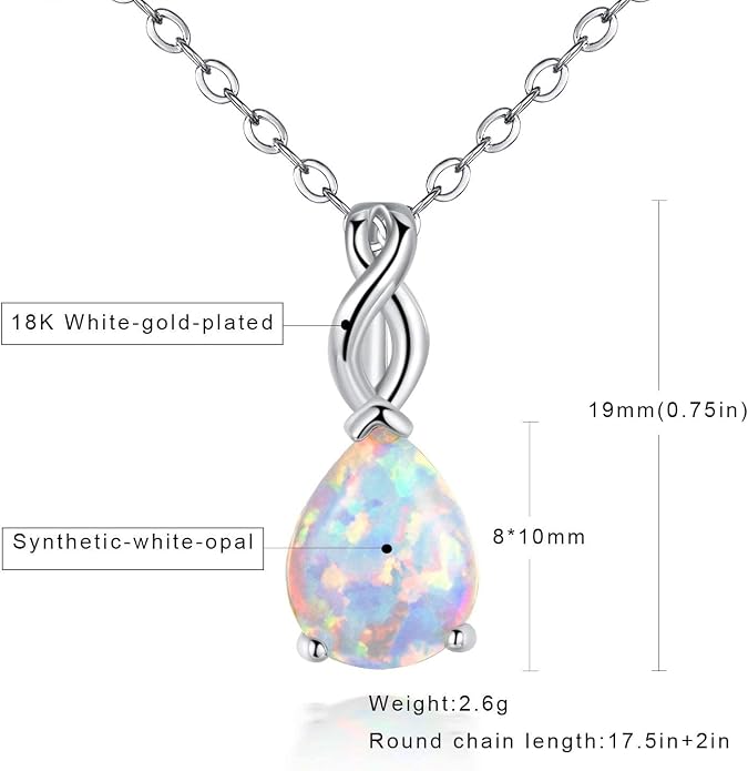 VOLUKA Created Opal/Amethyst/Mystic Topaz Pendant Necklace for Women,18K White/Rose Gold Plated Chain Wedding Engagement Jewelry Gift