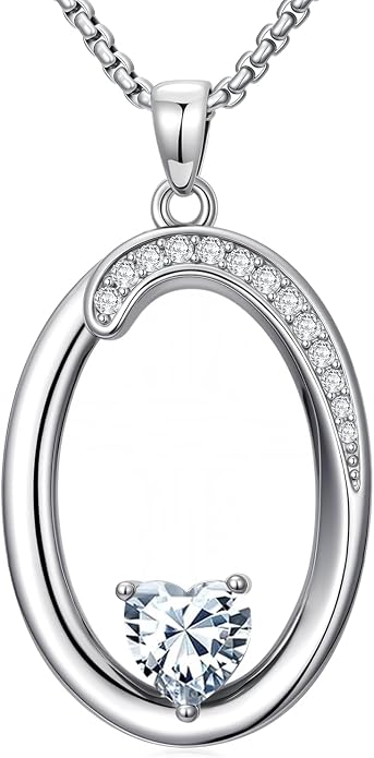 Birthday Gifts for Women Alphabet A to Z Initial Birthstone Pendant Necklaces for Women - 18k White Gold Plated Personalized Name Jewelry Anniversary Graduation Gifts for Wife Her Daughter Girlfriend(with Gift Box)