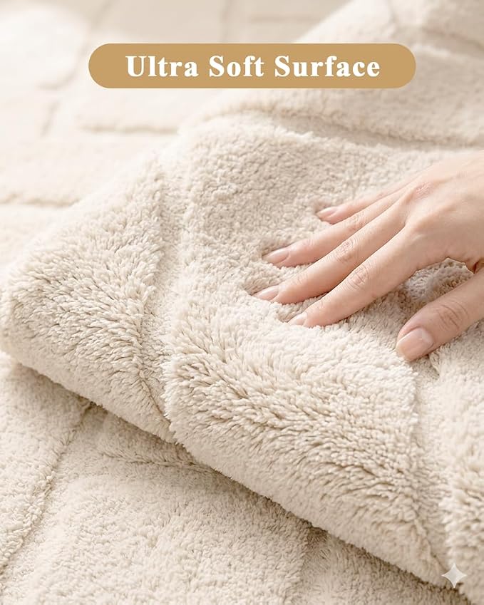 Beige Area Rugs for Living Room, 5' x 7' | High-Low Arch Washable Non Slip Indoor Floor Mat Modern Soft Rugs for Bedroom Boho Solid Color Carpet for Dining Room Kitchen