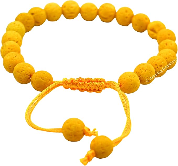 Amazing Gemstone Yellow Lava Bracelet, Gifts for Men & Women - Protection Healing Crystal Bracelet - 8mm Gemstone Beaded Adjustable Bracelet, Pulseras para Hombres Mujer Stocking Stuffers