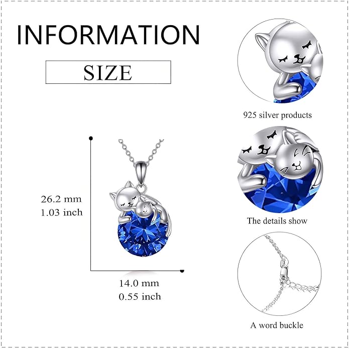 Cat Necklace Sterling Silver Cat Zircon Pendant Gothic Jewelry for Women Animal Lovers Gifts
