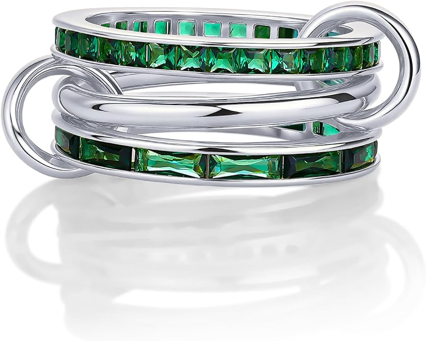 PAVOI 14K Gold Plated Interlocking Ring for Women - Chunky Connected Bands Interlock Stackable Rings for Women - Trendy Cubic Zirconia Two Tone Interlocked Multi-Band Statement Jewelry