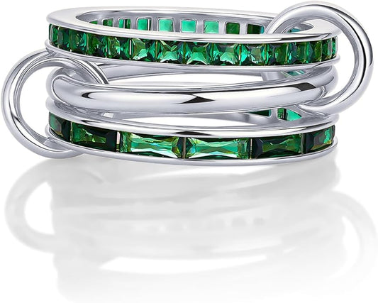 PAVOI 14K Gold Plated Interlocking Ring for Women - Chunky Connected Bands Interlock Stackable Rings for Women - Trendy Cubic Zirconia Two Tone Interlocked Multi-Band Statement Jewelry
