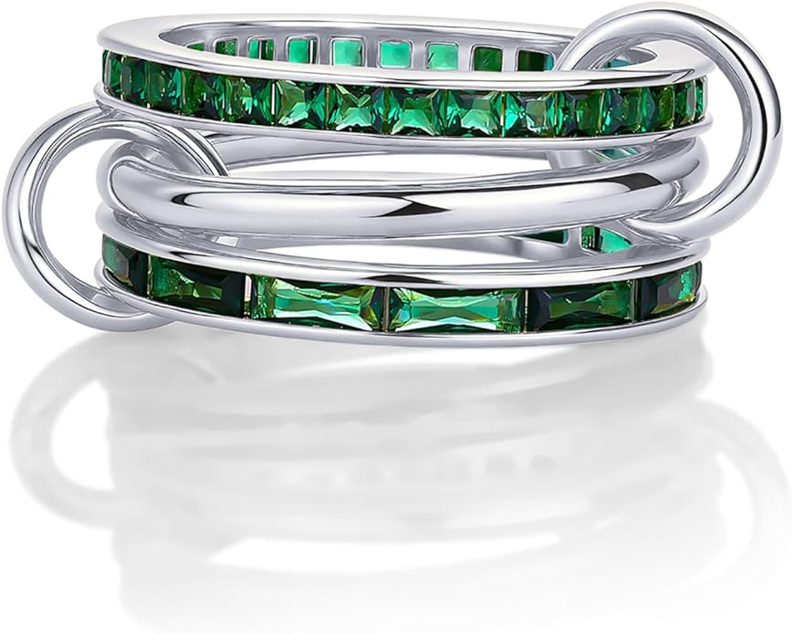 PAVOI 14K Gold Plated Interlocking Ring for Women - Chunky Connected Bands Interlock Stackable Rings for Women - Trendy Cubic Zirconia Two Tone Interlocked Multi-Band Statement Jewelry