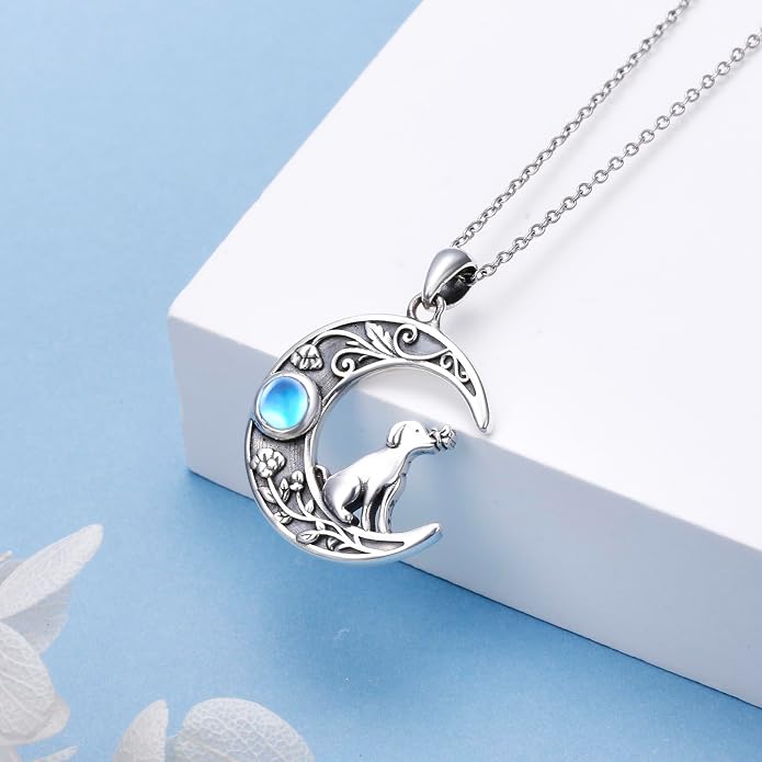 S925 Sterling Silver Cat Panda Bear Moon Pendant Necklace I love You To The Moon and Back Jewelry Gift