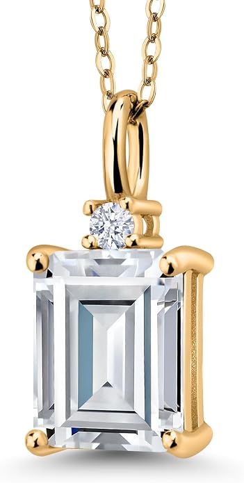 Gem Stone King 925 Sterling Silver Gemstone Birthstone Pendant Necklace for Women | Emerald Cut 10X8MM and Round 2MM | With 18 Inch Chain | Fine Jewelry for Her Mom Wife