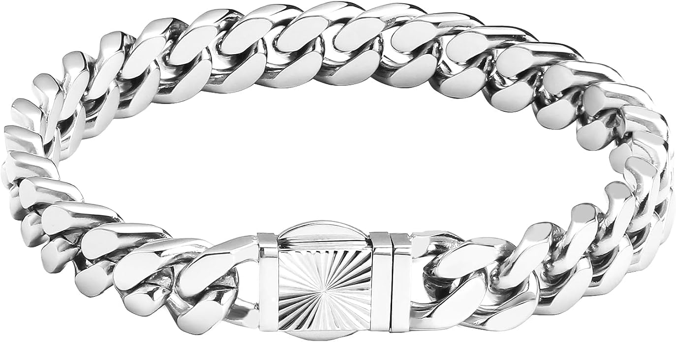 CaptainSteeL Cuban Link Chain Bracelet for Men- 316L Stainless Steel 9/10MM Width Fashion Pattern Snap Button Hip Hop Jewelry,Two Style Cuban Bracelets 18K Gold Plated/Stainless Steel with Gift Box