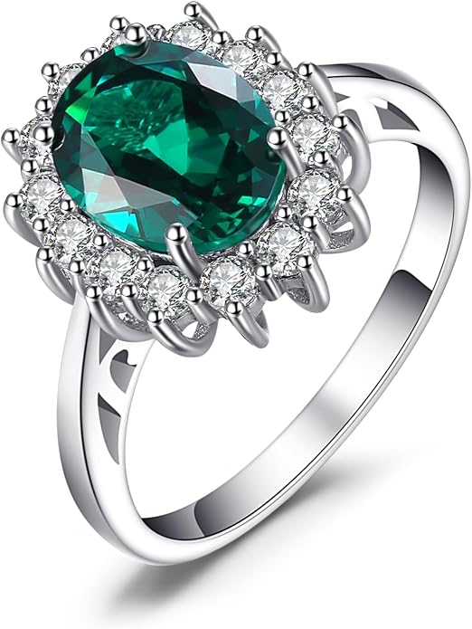 JewelryPalace Princess Diana Kate Middleton Class Gemstone Birthstone Sapphire Halo Engagement Rings for Women, Anniversary 14K White Yellow Rose Gold Plated 925 Sterling Silver Promise Rings for Her
