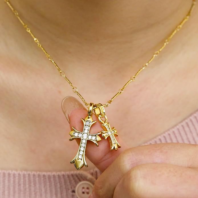 14K Gold Plated Paper Clip Chain Link Necklace Satellite Cross Key Starfish Turquoise Heart Necklace for Women