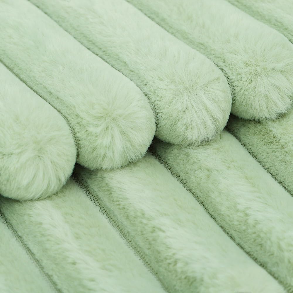 MADIZZ Set of 2 Faux Wool Plush Decorative Throw Pillow Covers 16x16 Inch Light Green Fluffy Striped Soft Decorative Cushion Cover for Sofa Bedroom Pillow Shell