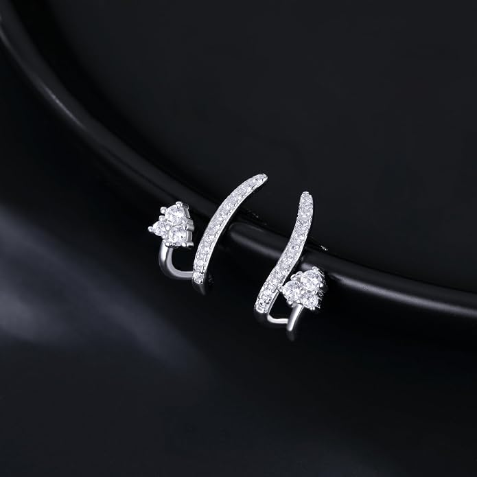 Reffeer Solid 925 Sterling Silver CZ Crawler Earrings Cuff for Women Teens CZ Wrap Stud Earrings Hypoallergenic