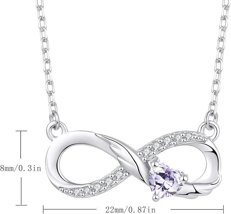 STARCHENIE Infinity Necklace 925 Sterling Silver Angel Wings Heart Birthstone Necklace for Women