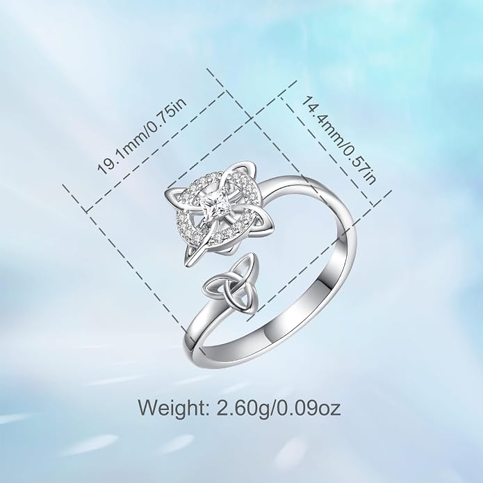 Vito 925 Sterling Silver Adjustable Open Spoon Ring for Women Men, Lotus Sunflower Snake Spoon Band Rings Feather Hug Witches Knot Inspirational Jewelry Gift for Wife