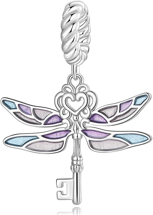 NINGAN 925 Sterling Silver Charm Golden Love Charm Buckle Safety Chain Travel Bead Firefly Dragonfly Pendant, Suitable for Women Bracelet and Necklace as Gift from Mom and Friends
