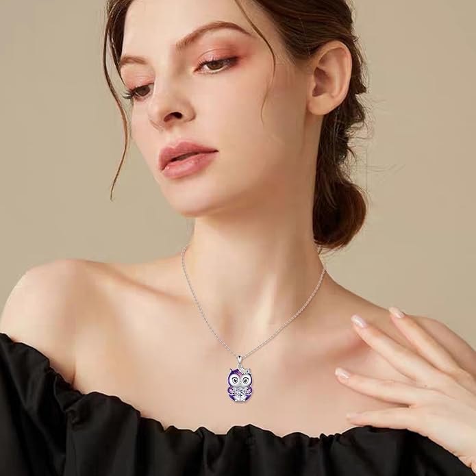 Bat/Cow/Cat/Bunny Necklace 925 Sterling Silver Heart Animal Pendant Necklace for Women