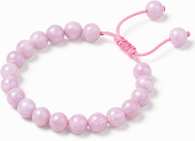 Amazing Gemstone Kunzite Bracelet, Gifts for Men & Women - Protection Healing Crystal Bracelet - 8mm Gemstone Beaded Adjustable Bracelet, Pulseras para Hombres Mujer Stocking Stuffers