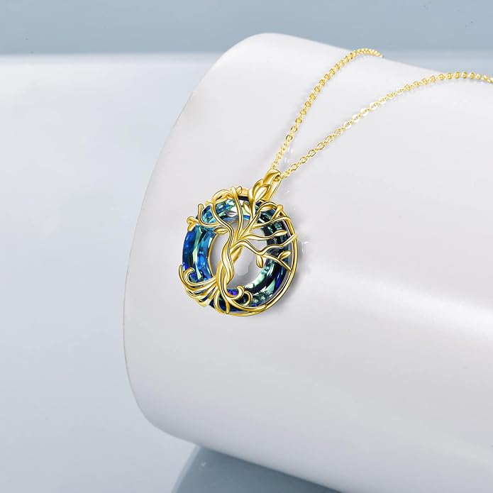 TOUPOP Tree of Life Necklace Gifts for Women 925 Sterling Silver Family Tree Pendant with Crystal Birthday Irish Jewelry Gifts for Women Her Wife Mom