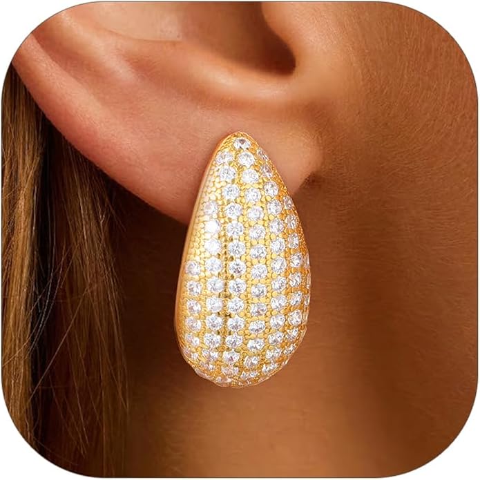 KeyStyle Chunky Gold Hoop Earrings for Women Trendy, Stainless Steel TearDrop Hoops Earring, Lightweight Water Drop Ear Jewerly