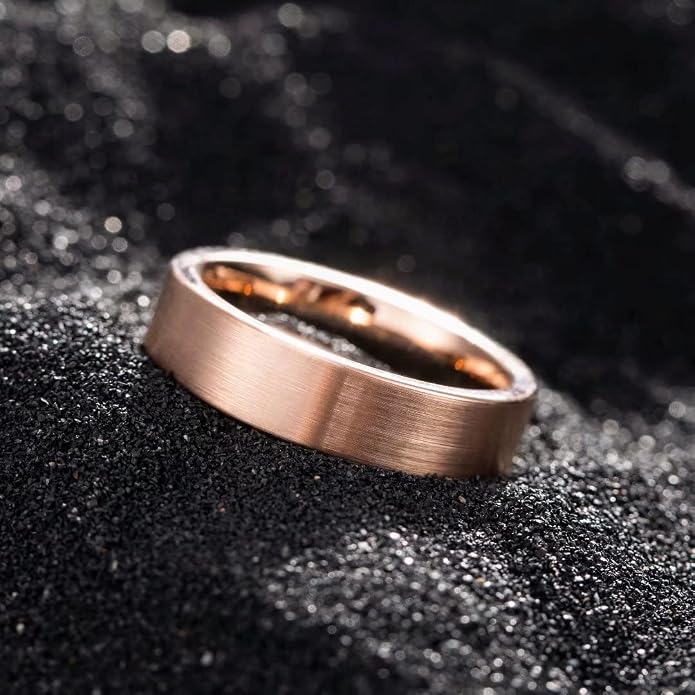 King Will Basic Gold/Rose Gold/Brown Plated Tungsten Wedding Band for Men/Women, 2mm/4mm/6mm/8mm/10mm/12mm Width Band Rings, Pipe Cut Matte Brushed Finish Cigar Band Ring Comfort Fit