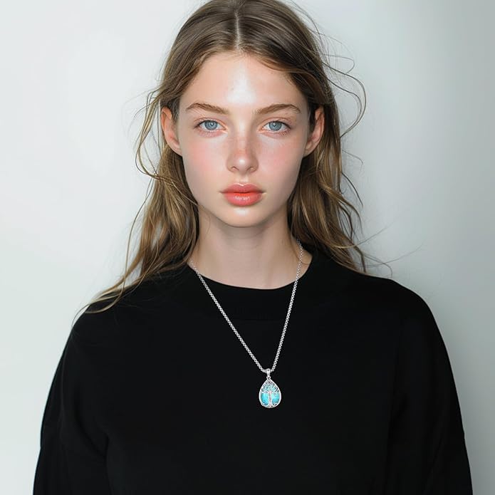 Turquoise Jewelry for Women Men 925 Sterling Silver Pendant Urn Necklaces for Ashes Picture Locket Necklace Thor Hammer Yggdrasil Virgen De Guadalupe St Michael Christopher Judas Witches Knot Necklace