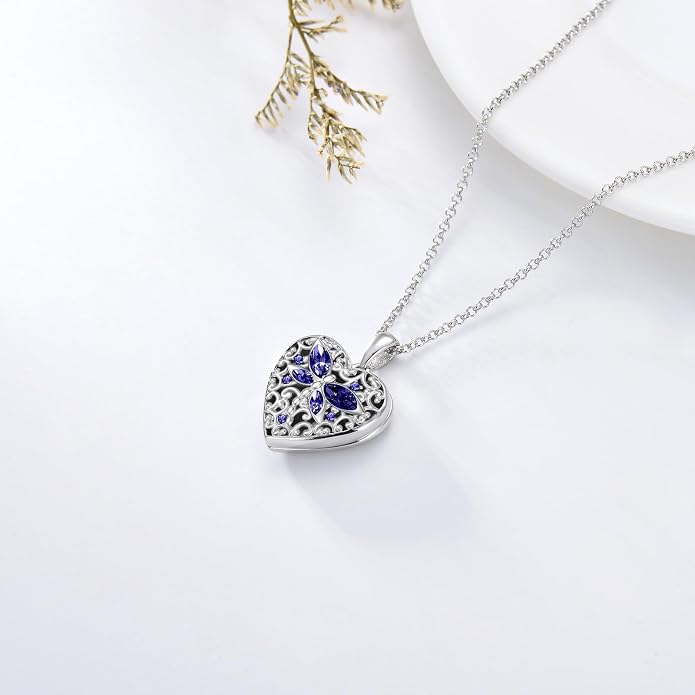 Dorunmo Personalized Locket Necklace 925 Sterling Silver that Holds Pictures Butterfly Birthstone Photo Heart Locket Custom Jewelry Congratulations New Beginnings New Job Gifts for Women