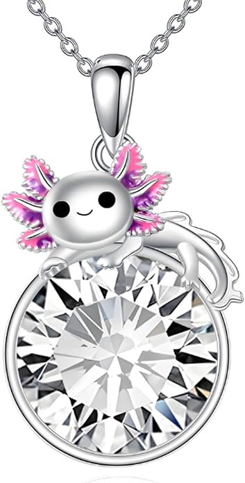 Birthstone Axolotl Necklace Sterling Silver Axolotl Pendant Cubic Zirconia Jewelry Birthday Gifts for Women Men