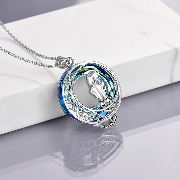 POPLYKE Mermaid Necklace 925 Sterling Silver Classic Necklace Mermaid Pendant Birthday Gifts Jewelry for Women