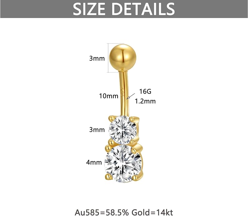 Solid 14K Gold Belly Button Rings for Women 14G 16G Clear CZ/Opal Navel Rings Gold Dangle Belly Button Piercing Jewelry Gift for Women