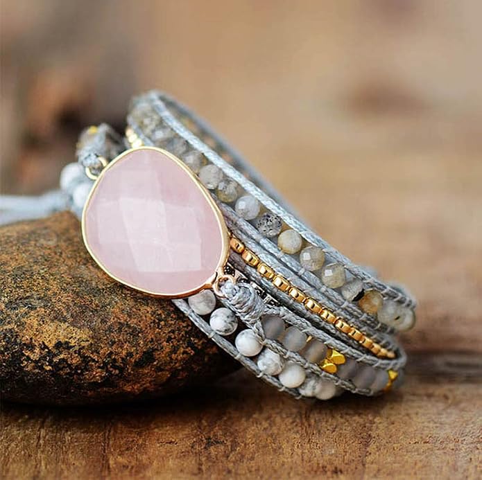 Women Wrap Bracelet Boho Natural Jasper Crystal Stone Beads Strand Bracelets