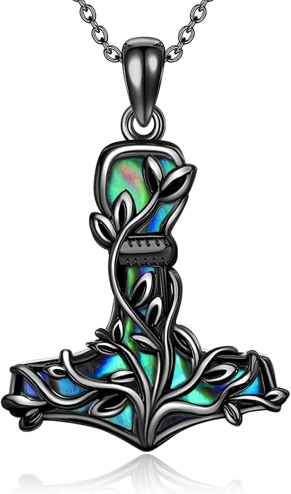 Thor Hammer Necklace 925 Sterling Silver Mjolnir Tree of Life Pendant Necklace Viking Vegvisir Jewelry for Women wife Mom