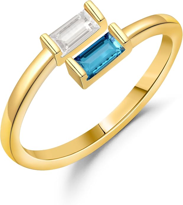 JSJOY Birthstone Rings for Women Dainty Emerald Blue Ring Birthday Gifts for Mom Her Gemstones CZ Ring for Teens Gold Rings That Don't Tarnish Adjustable Ring Jewelry Gifts