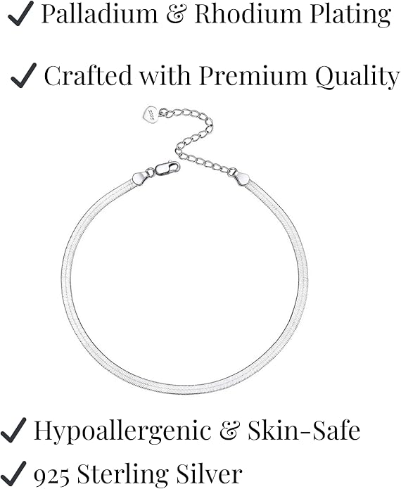925 Sterling Silver Chain Anklets Bracelet For Women Adjustable Anklet Bracelet With Rhodium Plating For Long-Lasting Shine Silver Anklets For Women Jewelry Gift for Women