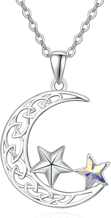Palpitate Moon Star Necklace Moon Phase Necklace Pendant 925 Sterling Silver Jewelry Christmas Gifts for Women Wife Her Adjustable Chain