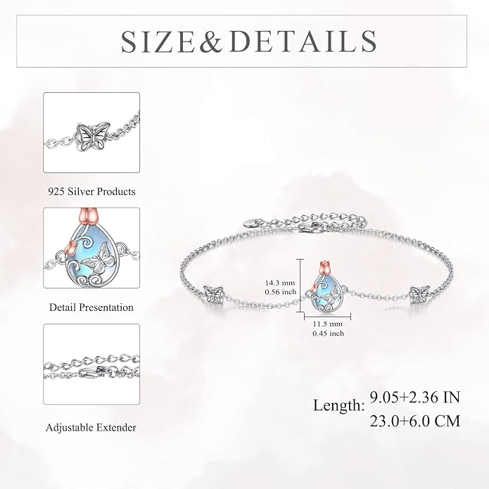 AOBOCO 925 Sterling Silver Anklet for Women Crystal Butterfly Dragonfly Evil Eye Ankle Bracelet Ankle Summer Beach Jewelry Gifts