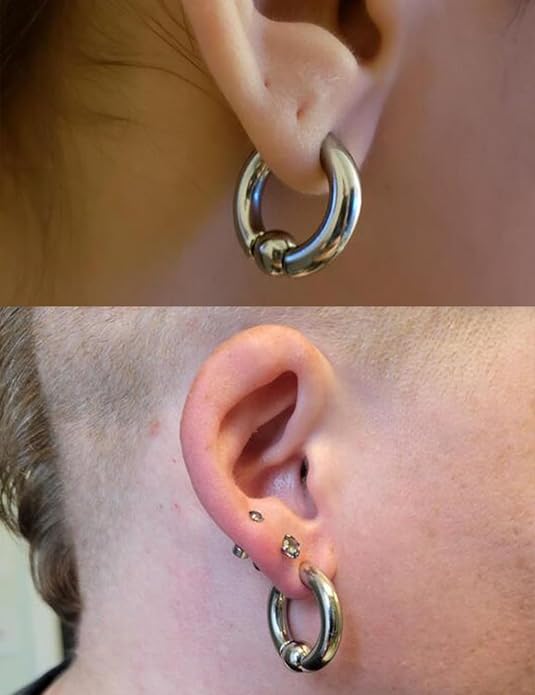 00G 0G 2G 4G 6G 8G 10G 12G 14G 16G Septum Rings Silver Black Surgical Steel Heavy Gauges Earrings Stretching kit Eyebrow Lip Septm Nose Rings Helix Tragus Daith Rook Earrings Hoops 10mm-19mm