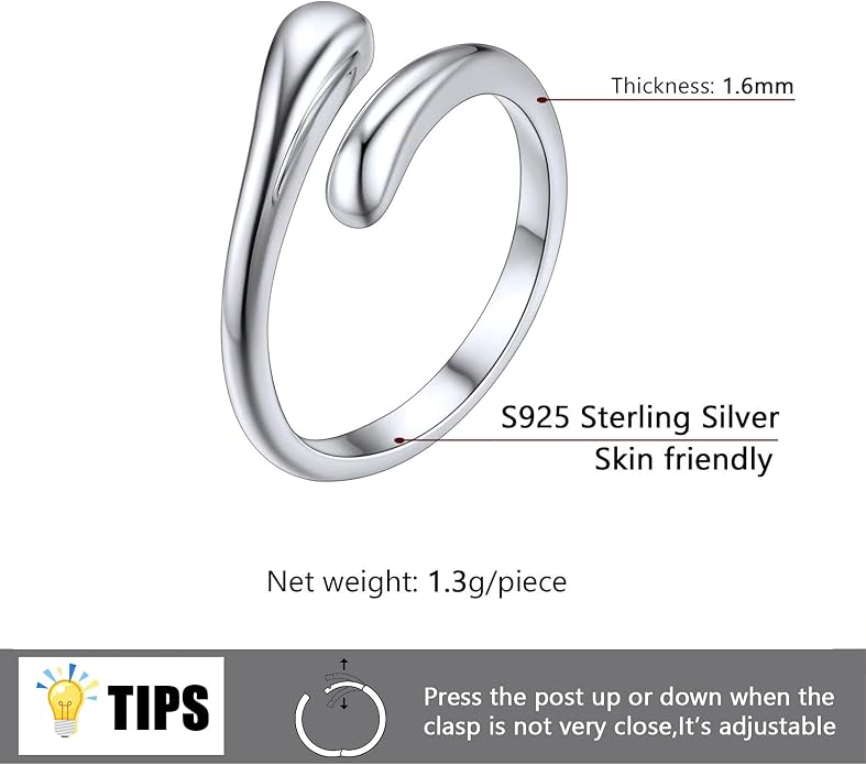 SILVERCUTE Toe Ring, Chic 925 Stamped Toe Ring, Band/Leaf Toe Ring, Sterling Silver Open Adjustable Toe Ring Set, Adjustable Pinky Rings