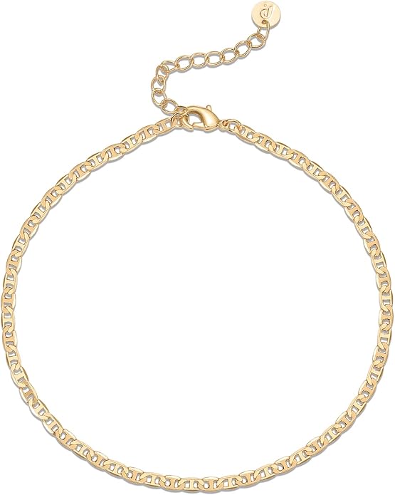 PAVOI 14K Gold Plated Chain Anklets for Women - Minimalist Link Chain Ankle Bracelet - Dainty Gold Anklets for Women - Trendy Summer Beach Jewelry Gifts - Snake, Figaro, Mariner, Paperclip, Beaded