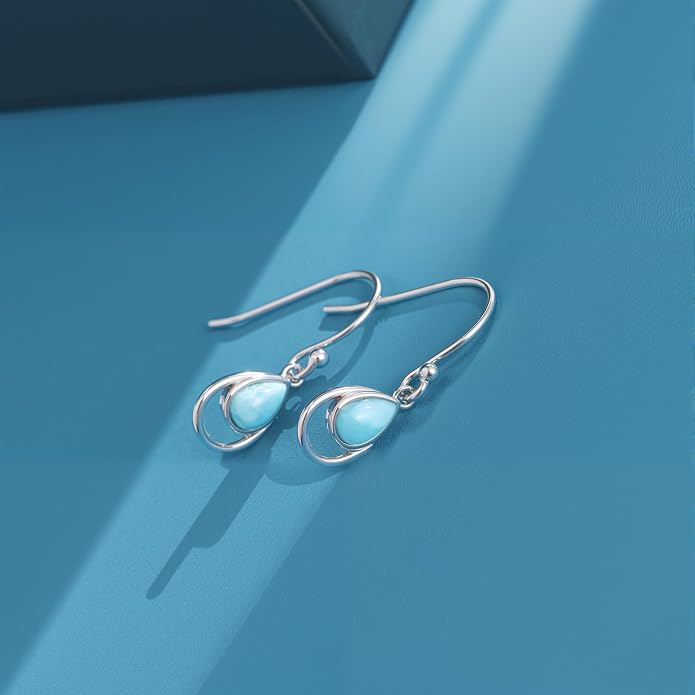 Larimar Dangle Earrings, 925 Sterling Silver Gemstone Larimar Drop Earrings for Women