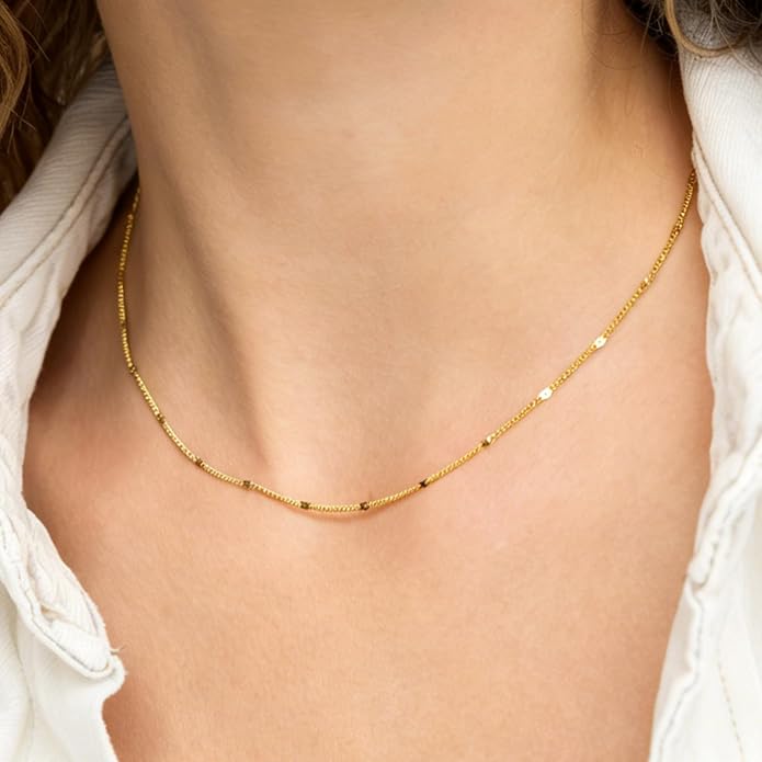 ARSIS 18K Gold Plated Cube/Curb/Wave Chain Link Necklace, Adjustable Choker Platinum Plated Necklace Dainty Layered Hypoallergenic Jewelry Gift for Women