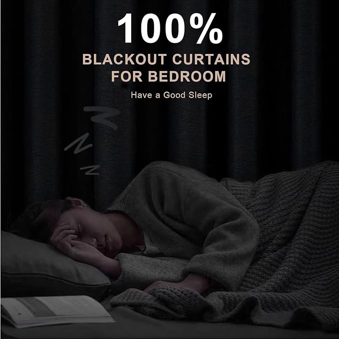 INOVADAY 100% Blackout Curtains 96 Inches Length 2 Panels Set, Back Tab/Rod Pocket Linen Black Out Curtains for Bedroom, Thermal Insulated Window Drapes - Oatmeal, W50 X L96