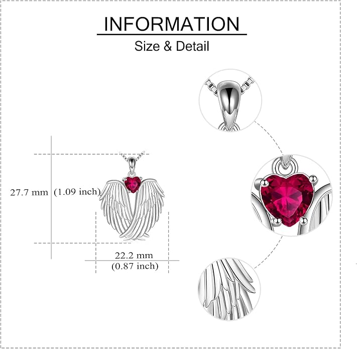 YFN Angel Wings Necklace 925 Sterling Silver Guardian Angel Wings Pendant Necklace Birthstone Necklace for Women Girls Christmas Jewelry Gifts