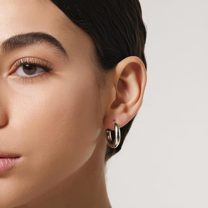 14K Gold-Plated, Lightweight, Open Hoop Earrings For Women