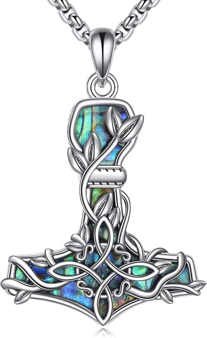 Thors Hammer Witches Knot Necklace Sterling Silver Celtic Witches Mjolnir Pendant Celtic Knot Viking Jewelry for Women Men